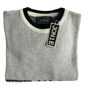 NWT Vintage 1980s Jon1E Mens White Black Sweater Pullover sz L
